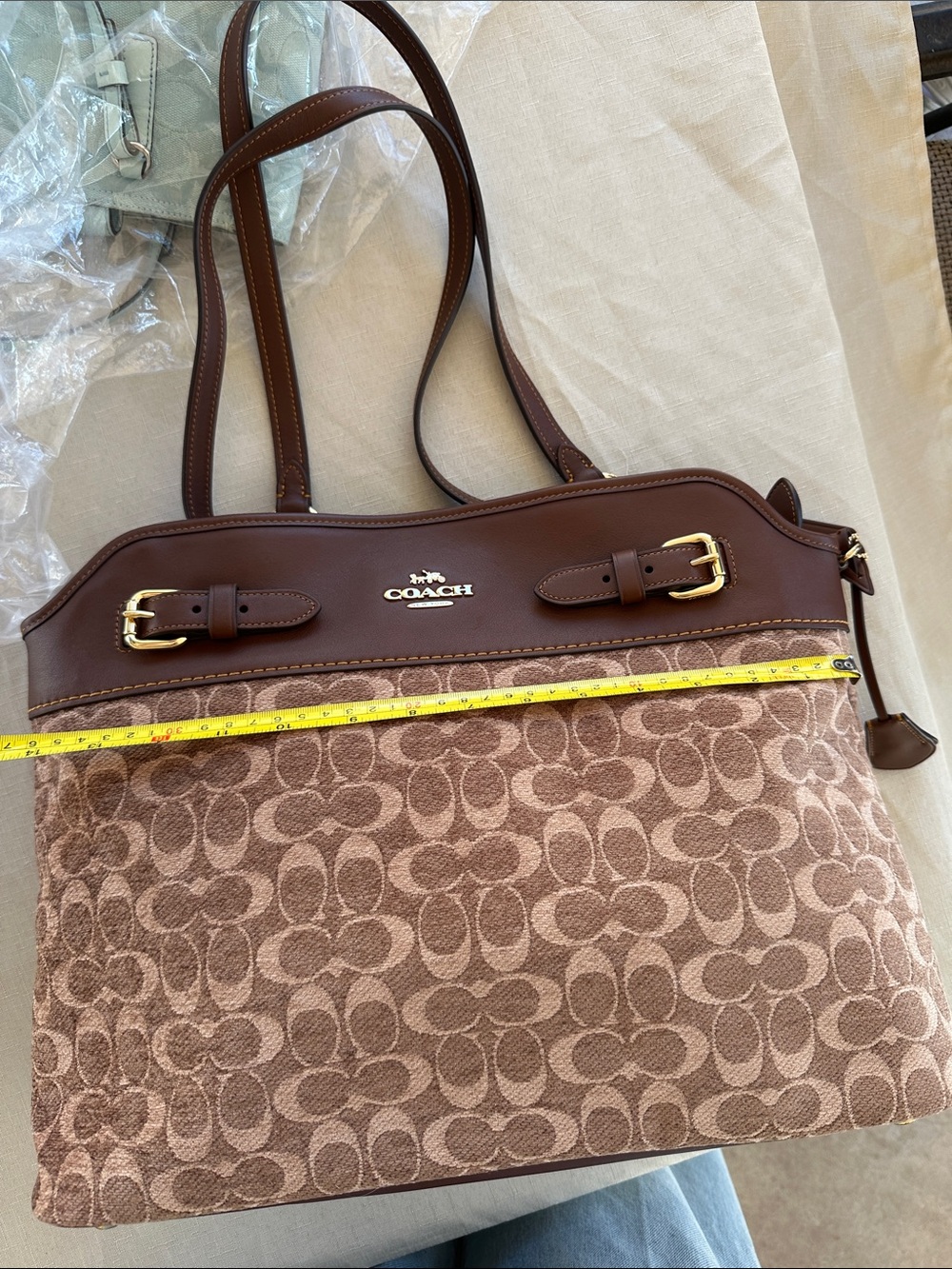 COACH Tan and Brown Signature Shoulder Tote - Picture 3 of 13
